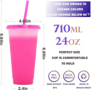 Custom Logo 16oz/20oz/24oz <b>Plastic</b> PP Cold Drinking <b>Cups</b> Temperature Color Change Tumbler Straw Lid Portable Outdoor Use - Product Image 2