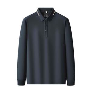 Camicia da uomo lavorata a maglia a maniche lunghe in poliestere per camicia autunno inverno calda asciugatura rapida in pile foderata a tinta unita resistente alle rughe - Product Image 1