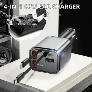 Adaptateur de chargeur de voiture rétractable 4 en 1 à charge rapide 69W USB C pour iPhones 16/15/14/13/12/11 avec fonction SCP et protection OTP - Product Image 3