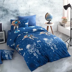 Parure de lit simple en coton tissé uni Karden Flower Astronaut sans drap, avec taie d'oreiller bleue, ensemble de mobilier de chambre doux, vente en gros - Product Image 1