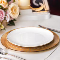 Assiettes de présentation rondes en verre transparent de 13 pouces avec fils dorés et violets, élégantes et abordables pour mariages, événements et décorations de fête