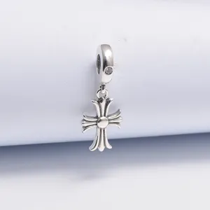 Wholesale Sterling silver 925 Jewelry cross dangle charm for diy bracelet