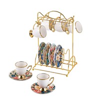 Ensemble tasse et soucoupe à café en céramique style américain portable Phnom Penh, motif floral paon, service à thé et café vintage pour l'après-midi