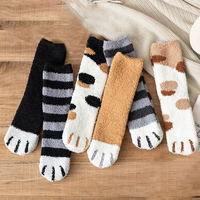 Automne hiver femmes chaussettes motif de patte de chat Tube moyen Polyester coton épais chaud doux corail polaire sol hiver chaussettes