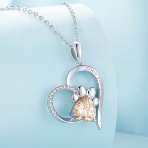 Collar con Colgante de Corazón Chapado en Rodio para Mujer, con Diseño de Huella de Zirconia Cúbica, Grabado 'Te Amo por Siempre', para Uso Diario - Product Image 2