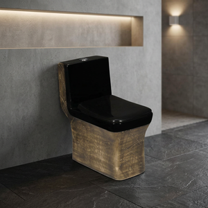 Inodoro de Cerámica Negro y Dorado de Una Pieza Vistaar Luxury, con Doble Descarga, Tanque Oculto, Montaje en Suelo, Diseño Moderno - Product Image 1