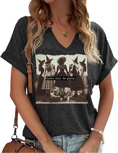 T-shirt Ample à Col en V pour <span class=keywords><strong>Femme</strong></span>, Motif Sorcière d'Halloween, Manches Courtes, Amusant, Féministe, Girl Power, Collection Automne - Product Image 1