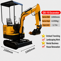 Excavator Mini QS 15 14KW, Bucket 0,03m, Kedalaman Penggalian 1650mm, Radius 2400mm, Berat 1150kg, Ringkas untuk Renovasi Rumah dan Kebun