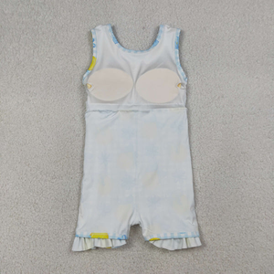 Vestido sin mangas para niñas pequeñas, con estampado de limones y lazos, a cuadros azules, estilo yoga, pantalones cortos activos hasta la rodilla - Product Image 3