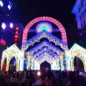 Toprex commerciale gigante all'aperto strada rosso caldo bianco IP65 3d arco padiglione motivo a led decorazione di natale luce