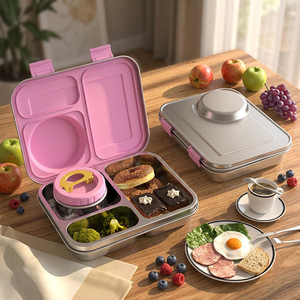 Aohea New Designer 3 Compartment Stainless Steel Bento Metal <b>Lunch</b> Box Kids Insulated Food Jar Stainless Steel <b>Lunch</b> Box <b>Set</b> - Product Image 1