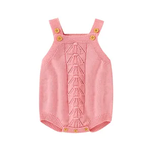 工厂供应商婴儿针织罗梅布贝贝女孩夏季纯色连身衣学步婴儿男童无袖工作服套装