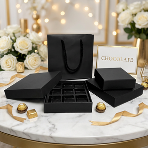 Scatola Regalo di Lusso Personalizzata con Lamina d'Oro per Confezionamento di Cioccolatini e Dolci, con Logo UV Nero e Trasparente - Product Image 1