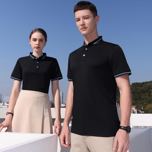 เสื้อโปโล เสื้อยืด สีดำ ใส่ได้ทั้งชายและหญิง ชุดทำงานฤดูร้อน สวมใส่สบาย มีโลโก้ให้เลือก - Product Image 1