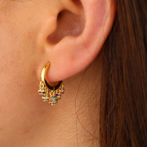 Ciondoli di palla da discoteca colorati arcobaleno gioielli piccoli cerchio appendere cinque palline galleggianti orecchini a cerchio colorati con zirconi da donna - Product Image 6