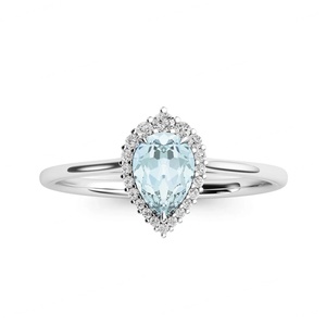 Anillo de Plata de Ley 925 con Halo de Aguamarina Natural para Mujer - Product Image 1