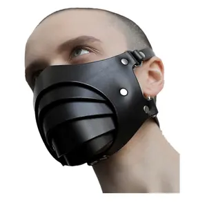 Máscara de Bondage BDSM para adultos, mascarilla de cuero negro transpirable, para jugar a juegos de rol, Juguetes para adultos