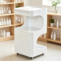Chariot de rangement compact et durable, en plastique blanc, à 3 niveaux, avec tiroir supérieur, pour cuisine, salle de bain et bureau