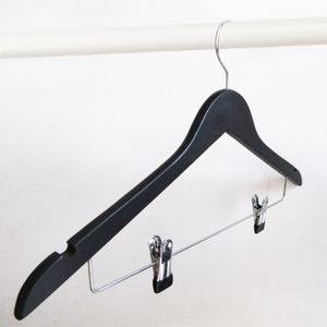 Sleek 12mm Flat Notched Black Finish Chrome Hook For VIP Cloakroom Custom Logo Black Wood Coat <b>Hangers</b> - Product Image 2