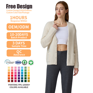 Manteaux en alpaga personnalisés OEM/ODM, pulls en tricot à col en V pour femmes, cardigans blancs d'hiver, pulls à boutons pour filles - Product Image 2
