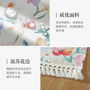 New fresh and pastoral style table runner with floral print and tassel trim, long strip fabric tablecloth in American country - Product Image 3