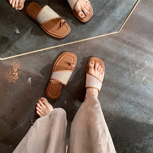 Sandalias de verano 2026 casuales con punta cuadrada para mujer, de cuero genuino con empalmes de paja tejida, tipo mule. - Product Image 4