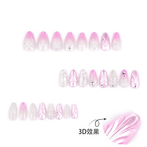 24 cái/bộ Mềm Acrylic 3680 3D Màu Hồng Gradient Với Vỏ Ngọc Trai Thạch Ngắn Hạnh Nhân Báo Chí Trên Móng Tay Nhân Tạo Móng Tay - Product Image 2