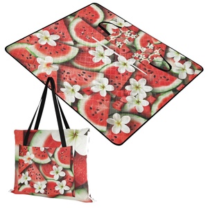80*118in Hawaii Custom Watermelon Frangipani Hau Large Size Picnic Blankets Easy Foldable Washable Hand Bag Camping Blanket - Product Image 1