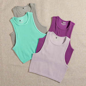2026 Venta al por mayor de camisetas sin mangas cortas usadas, de moda, lisas, sin costuras, estilo urbano, elásticas, de punto acanalado, informales, China - Product Image 1