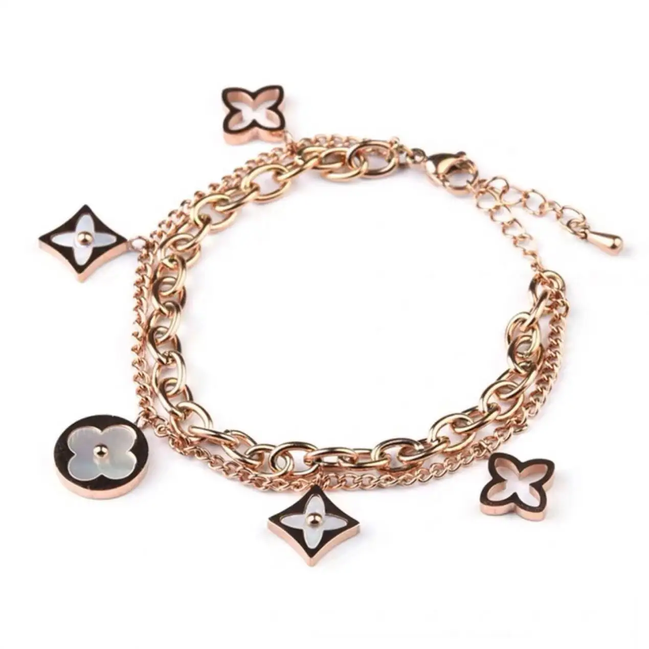 Bracelet personnalisé pour fabrication de bijoux, bracelet de styliste à trèfle, en acier inoxydable, bracelet plaqué or, tendance 2021