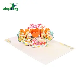 Winpsheng Factory personalizzato fatto a mano 3D Pop-Up luce di musica biglietto di auguri per la festa della mamma busta di carta stampata regalo