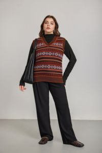 Gilet da <span class=keywords><strong>donna</strong></span> in maglia jacquard a righe etniche Fair Isle retrò, senza maniche, per il tempo libero, campeggio e vacanze - Product Image 4