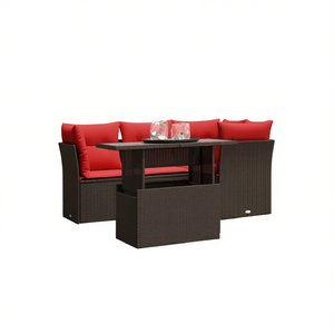 Ensemble de canapés de jardin en polyrotin brun avec coussins, 4 places, mobilier d'extérieur, design contemporain - Product Image 1