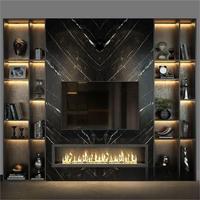 Nouveau Meuble TV Mural Design Kejia en Bois, Luxueux Ensemble Support TV et Table TV pour Maison avec Cheminée Électrique