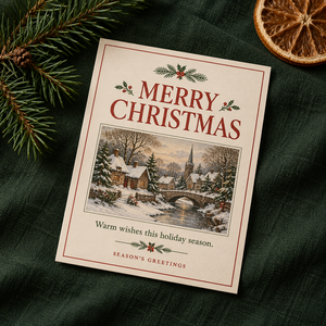 Biglietto d'Auguri Classico con Scena Natalizia, Cartolina Artistica Retrò con Villaggio Innevato, Biglietto di Auguri per le Festività Invernali - Product Image 4
