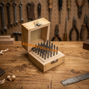 SUNTOOLS/STIPL Jewelry Engraving Tools Stainless Steel Tapered Baguette Cut <b>Set</b> for Drilling 25 Pieces in Wooden Box - Product Image 4