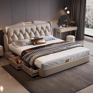 <span class=keywords><strong>Letto</strong></span> <span class=keywords><strong>Matrimoniale</strong></span> Moderno di Lusso in Vera Pelle Trapuntata con Cassetti Laterali Contenitore e Finiture in Metallo Dorato <span class=keywords><strong>per</strong></span> Camera da <span class=keywords><strong>Letto</strong></span> Padronale - Product Image 4