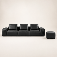 Canapé modulaire en cuir noir moderne S005 avec ottoman, canapé profond personnalisé pour salon