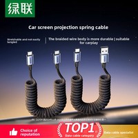 Kabel Pengisi Daya Mobil L506 CarPlay Teleskopik dengan Konektor USB-C/USB-A, Pengisian Cepat 60W, Anyaman Tembaga Berlapis Timah