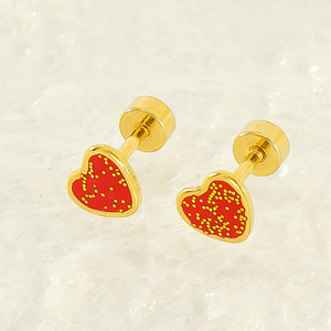 ZOGXIN Heart Stud <b>Earrings</b> 18K Gold Plated Stainless Steel Small Polka Dot Fashion Jewelry Gift For Women - Product Image 3