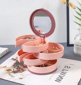 Boîte à bijoux rotative à 360 degrés en plastique à 4 niveaux pour boucles d'oreilles, colliers, bracelets, organisateur de rangement de bijoux avec miroir - Product Image 4