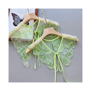 Apliques en forma de corazón de Color personalizado a la moda, cuentas de Organza, <span class=keywords><strong>Collar</strong></span> desmontable, <span class=keywords><strong>Collar</strong></span> de encaje bordado verde - Product Image 1