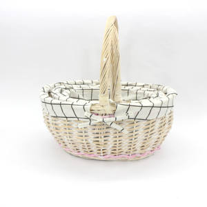 Ceinture tissée ovale en osier à poignée haute, Plaid noir et blanc doublé de coton, panier à fleurs de haute qualité, panier de rangement - Product Image 1