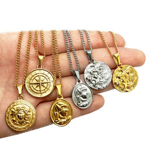 Kalung Kompas Liontin Salib 26 Gaya, Kalung Kompas Liontin Kepala Singa Liontin Liontin Sayap Malaikat Choker Vitruvian Pria - Product Image 2