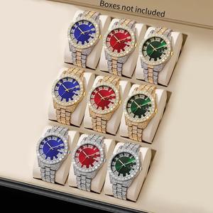 यूरोपीय अमेरिकी हिप-हॉप क्वार्ट्ज कलाई घड़ी पुरुषों के लिए स्टेनलेस स्टील बैंड 20 मिमी रोमन स्नातक हीरे कैलेंडर मिश्र धातु ग्लास - Product Image 4