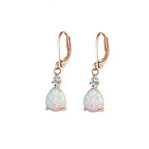 ต่างหูเงินแท้ 925 รูปหยดน้ำประดับโอปอลไฟ สำหรับผู้หญิง - Product Image 4