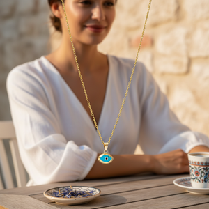 Blue <b>Eye</b> Charm Almond Shape <b>Necklace</b> Wholesale <b>Turkish</b> Handmade 925 Sterling Silver Jewelry for Women - Product Image 3