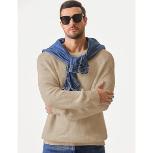 Suéter de cuello redondo informal personalizado para hombre, suéteres de punto con textura de gofre holgados con borde acanalado, característica antiarrugas - Product Image 6