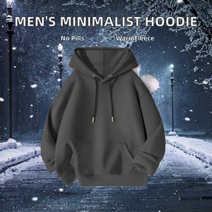 Sudadera con Capucha Estilo Minimalista para Hombre, de Forro Polar, Poliéster/Algodón, 300g, Forro Sólido, Corte Holgado, Invierno - Product Image 2