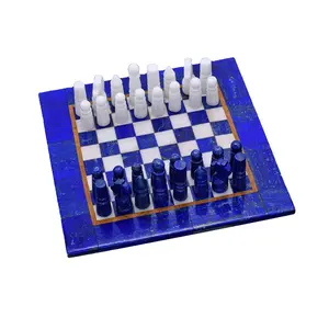 하이 퀄리티 라피스 라줄리와 오닉스 대리석 돌 체스 세트 두 플레이어 테마 장식 모델을위한 전략적 보드 게임